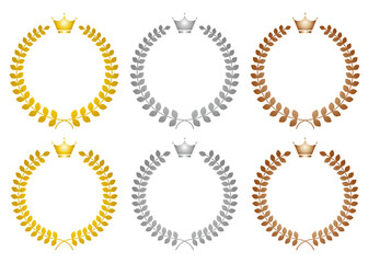 シンプルな王冠と月桂樹のフレーム ベクター ランキング イラスト素材 白背景