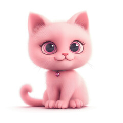 Pink cat in 3D style on a white background
