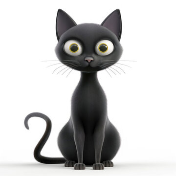 Black cat in 3D style on a white background
