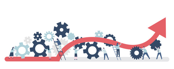 Economic recovery concept,business people ,gears and arrow	
