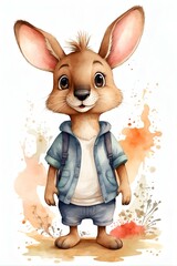 A playful mammal hops along with its trusty backpack, ready for any adventure that comes its way in this charming cartoon illustration of a bunny toy