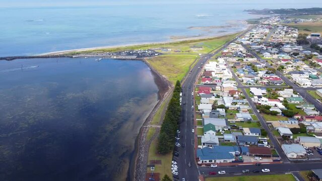 Footage of Aerial view of Port MacDonnell is the most southerly town of South Australia, located in the Limestone Coast region, south of Mount Gambier.