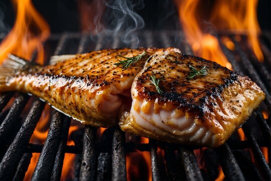 The succulent piece of grilled fish sizzled on the barbecue grill, sending tantalizing aromas of roasting meat and churrasco food through the air
