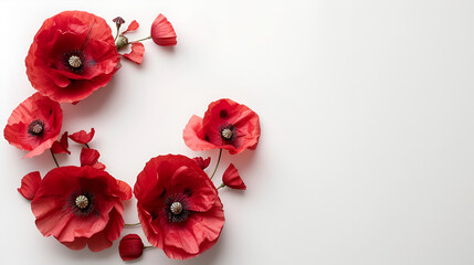 Poppy day great remembrance war world flanders, Wreath of Poppies isolated on white background. generative ai