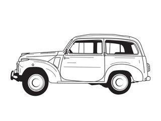Vintage car line art illustration  isolated on white