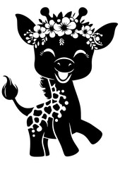 Baby Giraffe Wearing Flower Crown SVG Vector