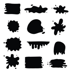 Hand drawn set of paint splatter and blob splash with different shapes.