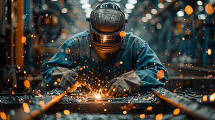 Metal worker worker using a grinder