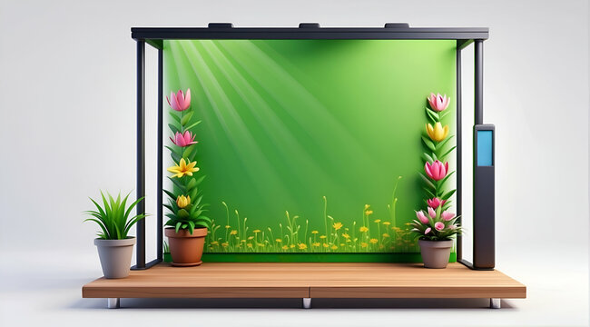 3D render podium, showcase on clean background with flowers and botanicals.