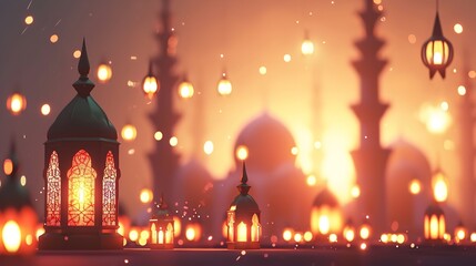 Fototapeta na wymiar Ramadan Kareem Background Illustration with Lanterns