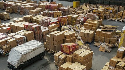 an incredible multitude of packages on the ground - obrazy, fototapety, plakaty