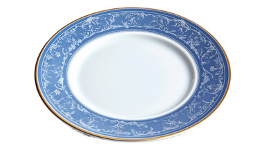 A photo of a blue and white plate showcasing the elegant design and contrasting colors. Isolated on a Transparent Background PNG.