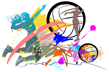  volleyball art sport and brush strokes style .and hand hit balls.