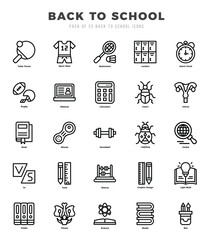 Set of Back To School Icons. Simple line art style icons pack.
