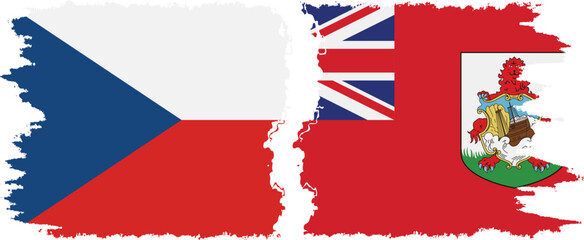 Bermuda and Czech grunge flags connection vector