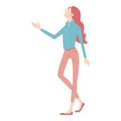 Vector illustration of a woman looking up at the sky. Business person offering her hand. 