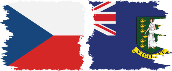 British Virgin Islands and Czech grunge flags connection vector