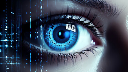 Obraz premium Close-up of human eye for surveillance and digital ID verification