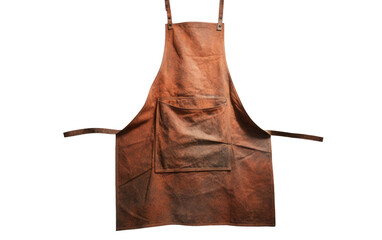 A photo showcasing a brown leather apron. Isolated on a Transparent Background PNG.