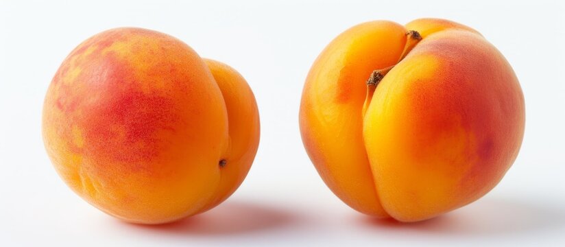 Fresh ripe peaches on a clean white background, healthy fruit photo