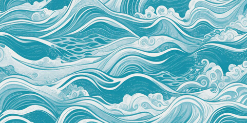 Watercolor surface ocean water wave, seamless blue water ocean wave background. Blue water ocean surfing wave.