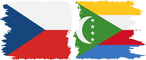 Comoros and Czech grunge flags connection vector