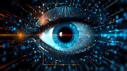 Close-up of human eye for surveillance and digital ID verification - obrazy, fototapety, plakaty