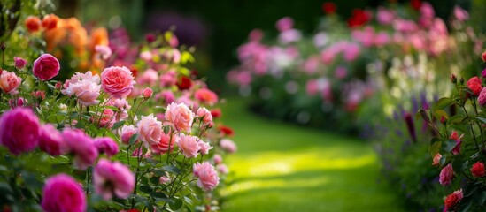 Obraz premium A picturesque garden teeming with a vibrant array of colorful and fragrant blossoms