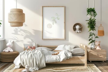 Fototapeta na wymiar Comfortable bed in modern children room