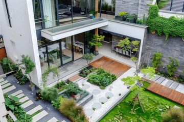 Fototapeta premium Modern house with beauty terrace and garden.
