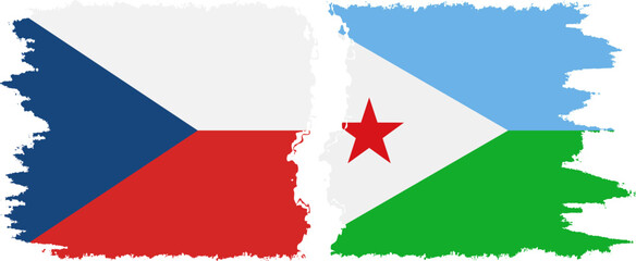 Djibouti and Czech grunge flags connection vector