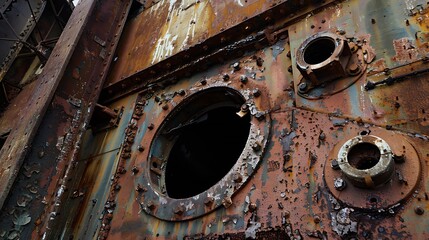 Fototapeta na wymiar Old rusty abandoned metallurgical plant. Ruined blast furnace. : Generative AI