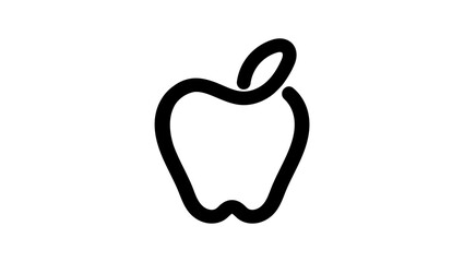 apple with leaf, black isolated silhouette