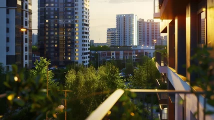 Tuinposter Parijs Cityscape of a residential area with modern apartment buildings, new green urban landscape in the city : Generative AI