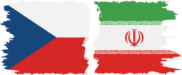 Iran and Czech grunge flags connection vector