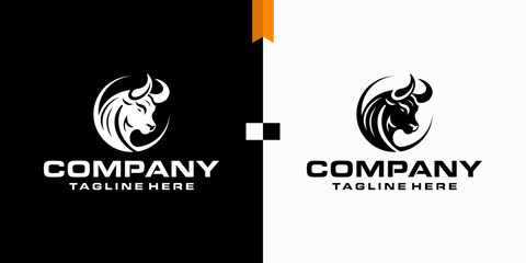 Black Bull in Circle Logo Design Vector Illustration Creative Inspiration. © padhani