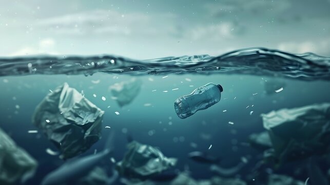 plastic waste floating in the sea