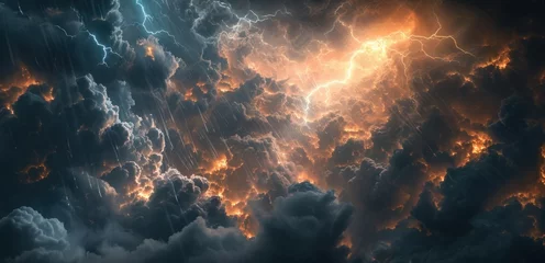 Tuinposter Lightning thunderstorm flash over the night sky. Concept on topic weather, cataclysms (hurricane, Typhoon, storm © Ruslan Gilmanshin