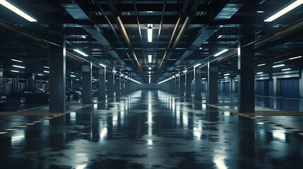 Warehouse empty dark car showroom 3D rendering : Generative AI