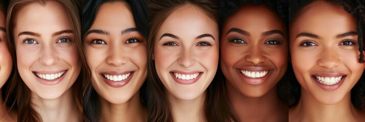 Portrait of young multiracial women standing together and smiling at camera