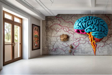 Intricate folds, a mind unfurled, secrets whispered in a silent world. a brain on the wall.
