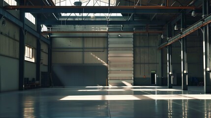 A clean industrial warehouse with lighting. : Generative AI