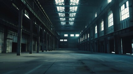 Industrial building inside. Metallurgical plant interior. Large dark Factory workshop : Generative AI - obrazy, fototapety, plakaty