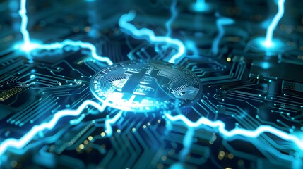 Digital lightning network of bitcoin blockchain for lightning fast transactions in defi - obrazy, fototapety, plakaty