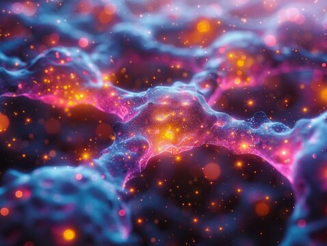 Insulin molecule amidst a cluster of galaxies regulating the energy flow like a cosmic metabolic process