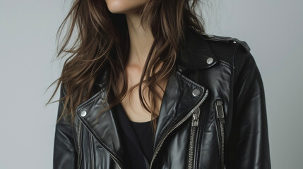 An edgy leather jacket with an offcenter zipper and an asymmetrical hem ideal for a rock concert or...