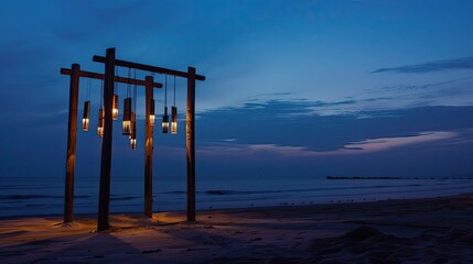 koshi chimes, beach background, night time, minimalistic, photogenic