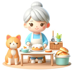 3D grandma baking cake