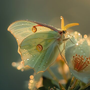 Morning dew on a luna moths antennae each droplet a lens to a dreamy moonlit fairy dance