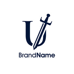 Simple Elegant Initial U Sword Logo